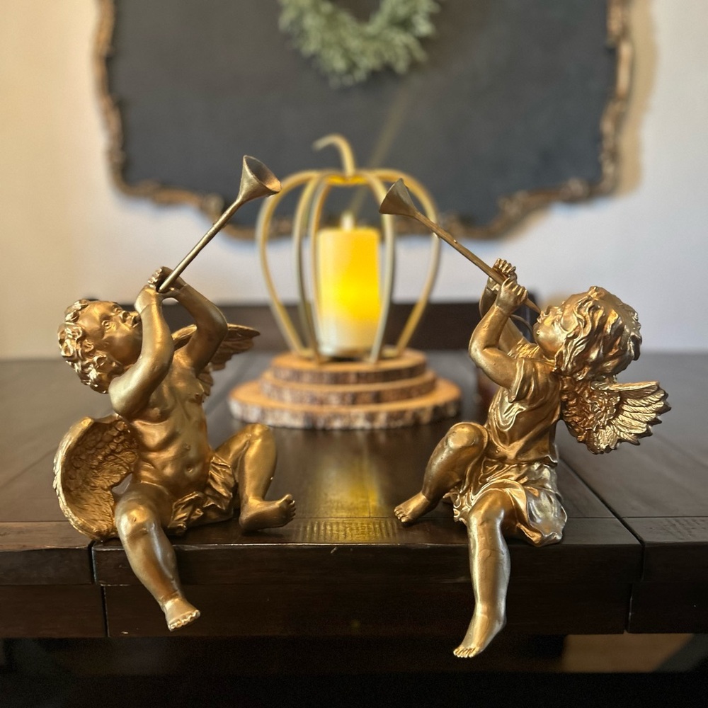 Gold Angel Figurines with Trumpets